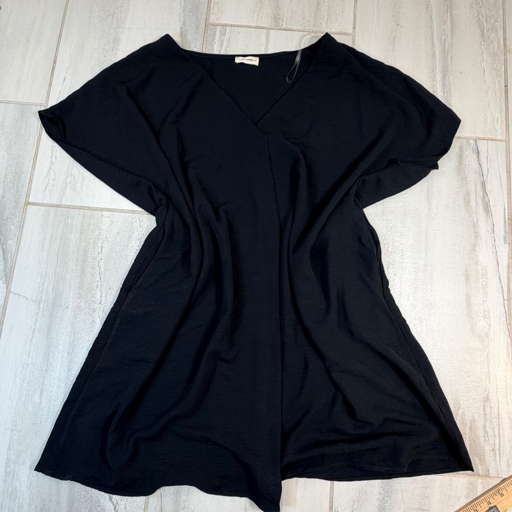ee:some Women Black V-Neck Oversized Tunic Top Short Sleeve XL PDG54306-1628